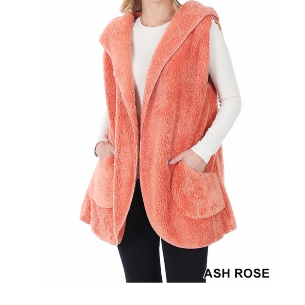Ash rose hooded faux fur vest